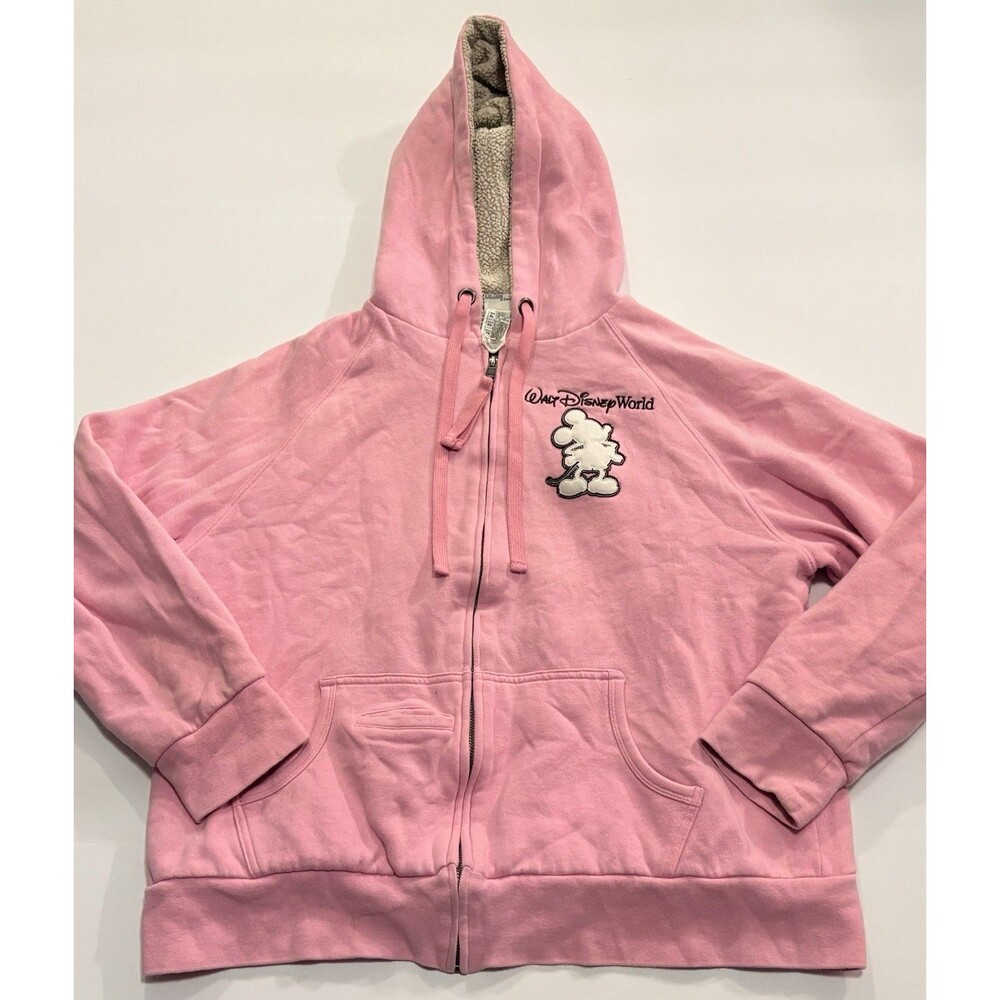 Vintage Disney Pink Zip Up Hoodie XL Rare Mickey Logo